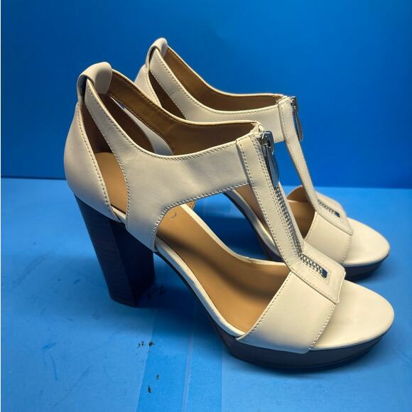 Franco Sarto Women's White Zipper Block Ankle Strap Heels Size 6 M - Picture 1 of 9